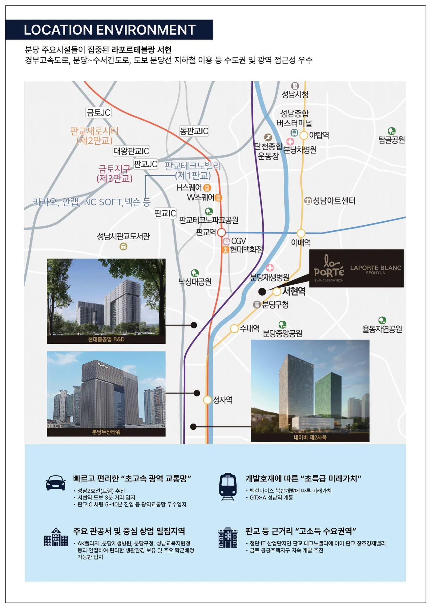 라포르테블랑 서현 주변 교통 및 생활환경 안내도